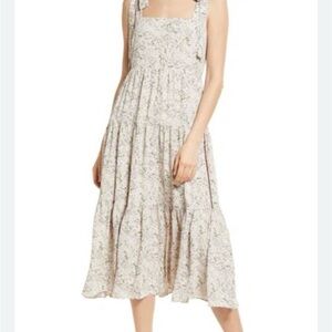 Chelsea28 Dress Plus Size XXL Ivory Purple Floral Tiered Midi Tie Straps Flowy